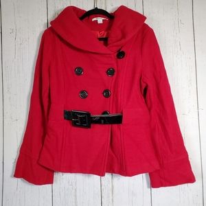 Katherine Barclay Red Wool Belted Pea Coat Large